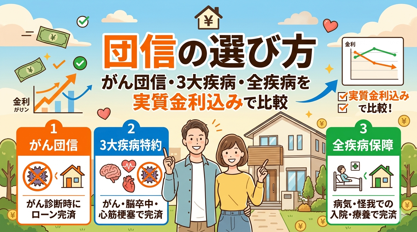 団信の選び方：がん団信・3大疾病・全疾病を実質金利込みで比較